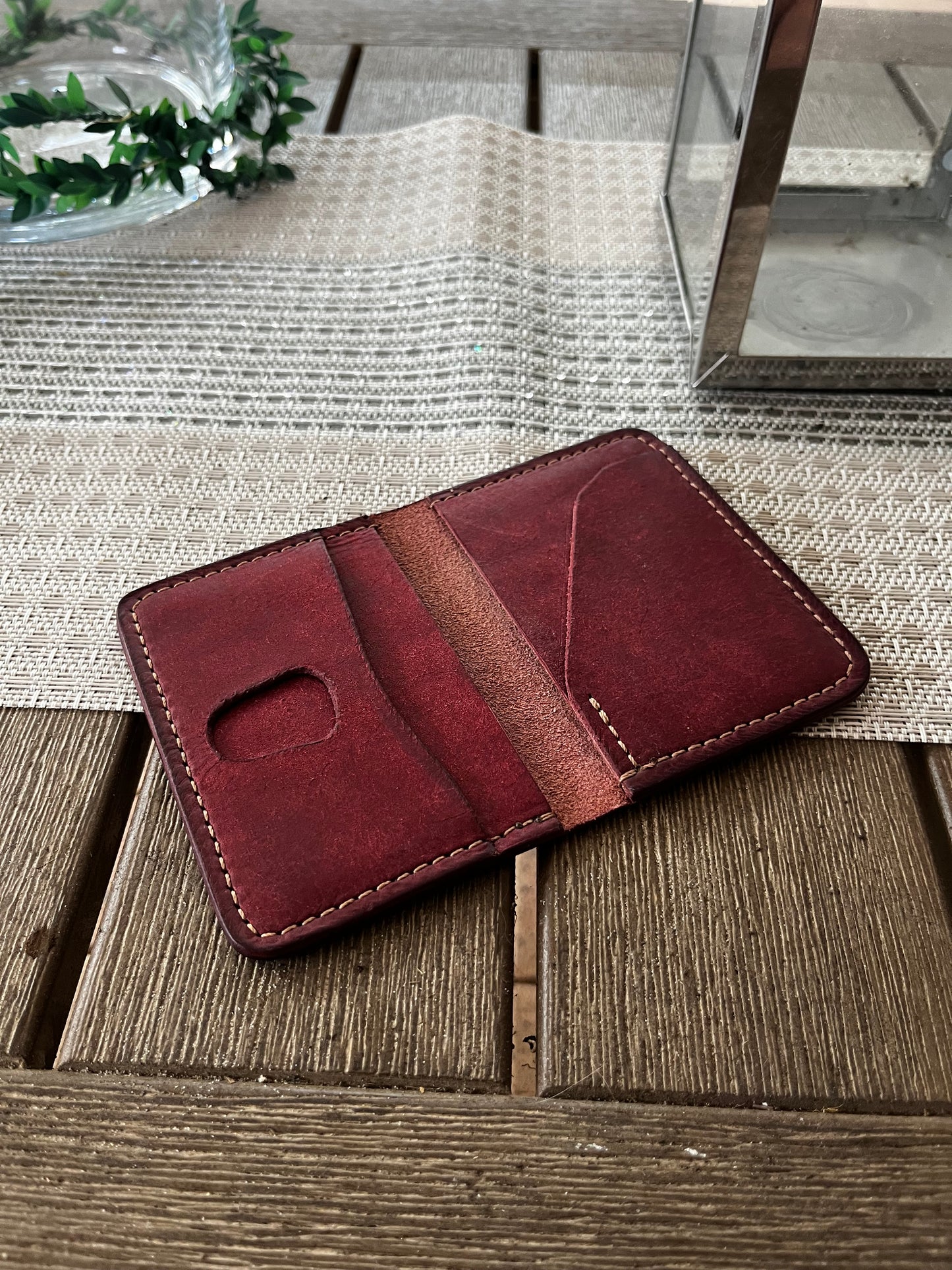 Minimalist Leather Wallet in Pueblo Leather (Bordeaux)